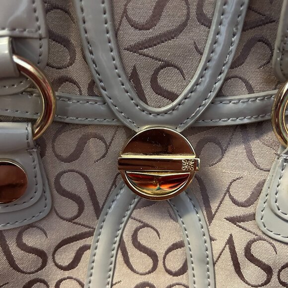 Simply Vera Vera Wang Handbags - SV Vera Wang Signature Beige Textile Handbag Faux Patent Leather Trim